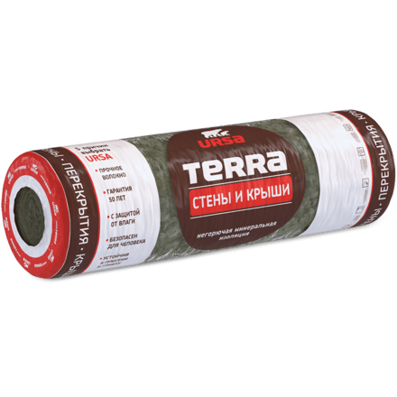 Стекловата URSA Terra Стены и крыши рулон (6000x1220, 7.32м2, 0.732 м3) — 100 мм