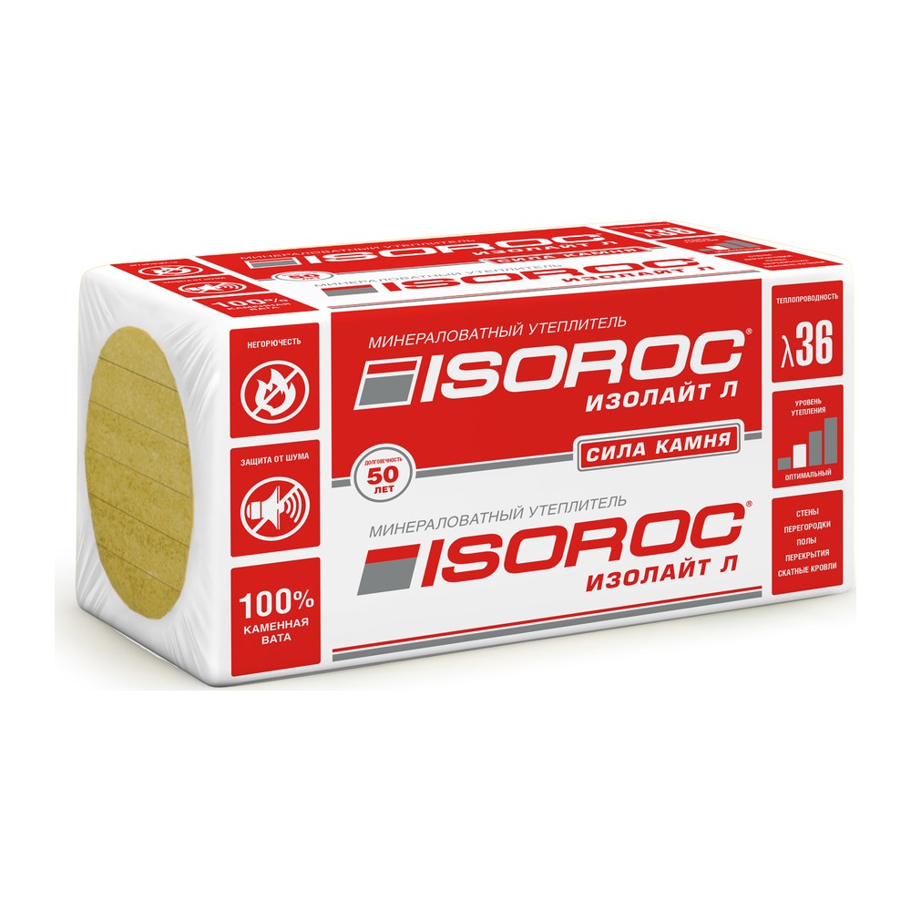 Утеплитель ISOROC Изолайт-Л (пл. 40кг/м3) (0,24 куб/уп)