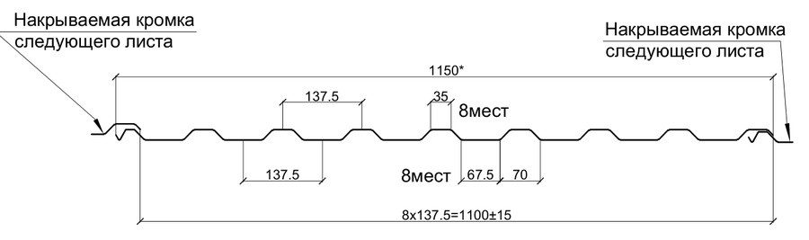 Чертёж профиля: Профнастил МП-20