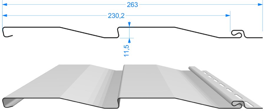 Чертёж профиля: Сайдинг Docke STANDARD Корабельный брус D4.5D, 3000×230 мм